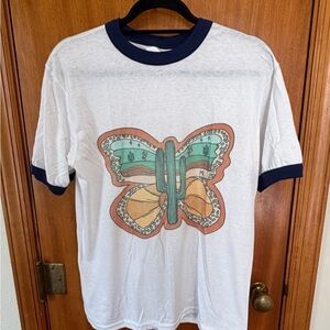Women’s White Ringer Tee with Butterfly Graphic